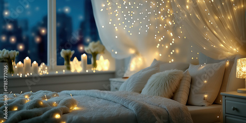 Christmas bedroom with soft...
