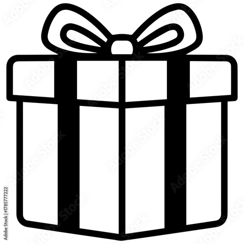 Simple Outline Gift Box with Bow Vector Icon