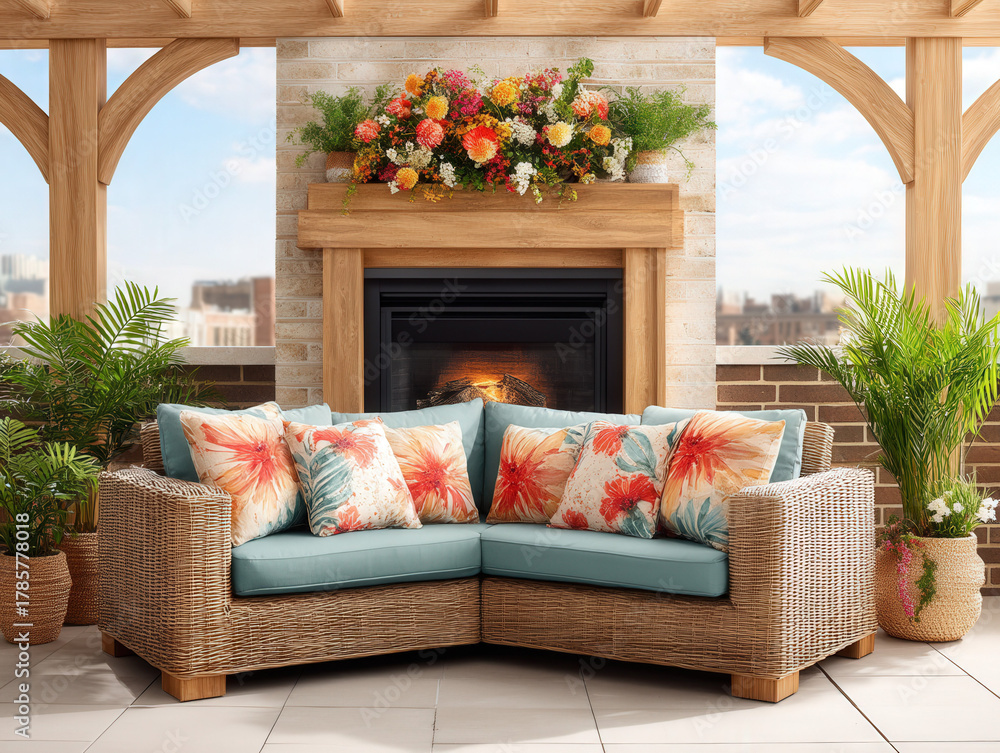 Fototapeta premium welcoming backyard fireplace