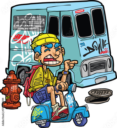 Vibrant Street Graffiti Art with Cartoon Style and Lettering Composition