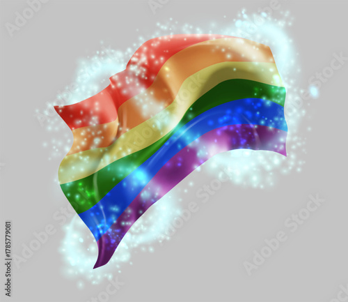 Rainbow,vector 3d flag in whirlwind of magical radiance