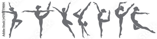 A series of dancers are shown in various poses, with one of them doing a split
