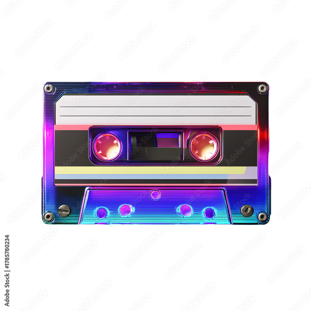 Obraz premium Cassette Tape Aesthetics: The classic cassette tape with a modern iridescent twist, showcasing the fusion of retro charm and contemporary design. 