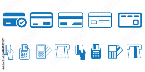 Set of Credit, MasterCard, Debit Card vector illustration.