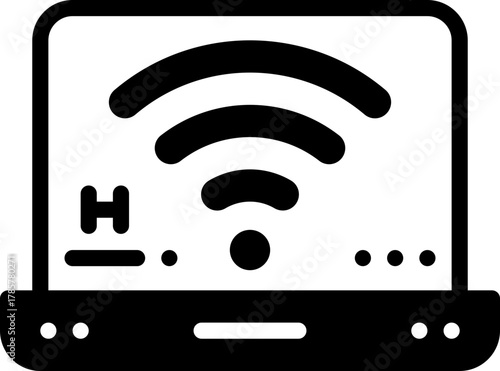 Solid line icon showing wifi signal on a laptop, used for hotel internet and digital access themes.