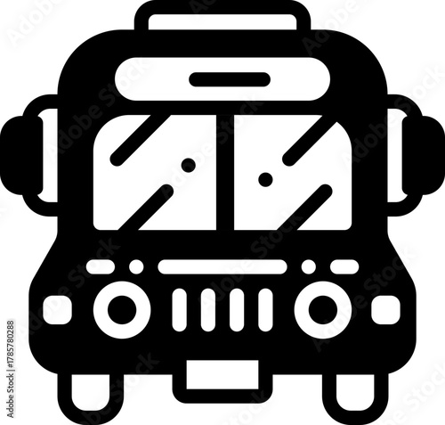 Minimal Solid line icon of a front-facing bus, perfect for transport, travel, or tour themes.