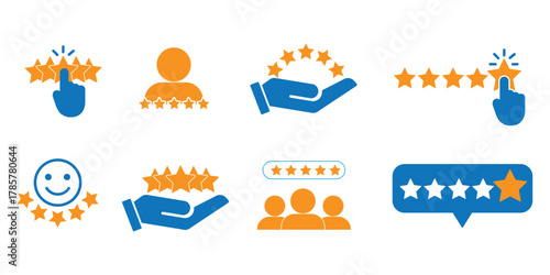 Star Rating Icon Set , 5 Star Review, Score, Ranking, Editable.