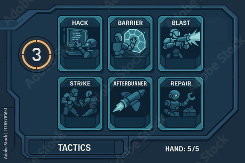 Futuristic combat interface with tactical skills and robotics