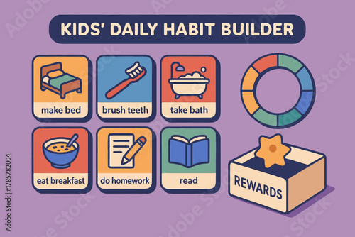 Kids' daily habit builder chart with reward system for healthy routines