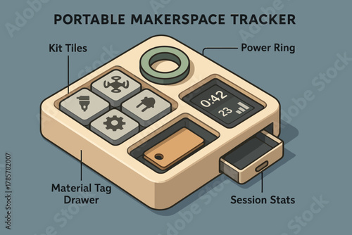 Innovative portable makerspace tracker with power ring and session stats