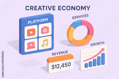 Creative economy platform with services and growth indications