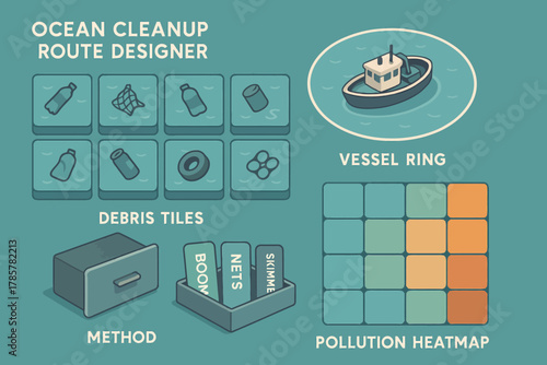 Ocean cleanup strategy: route design with debris and pollution heatmap tools