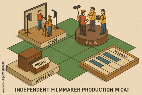 Independent filmmaker production process: crew, stage, props, budget