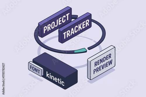 Project tracker design with font and kinetic render preview elements