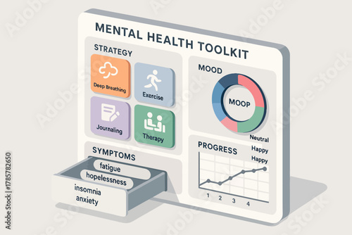 Mental health toolkit: strategies, symptoms, and mood progress tracking diagram