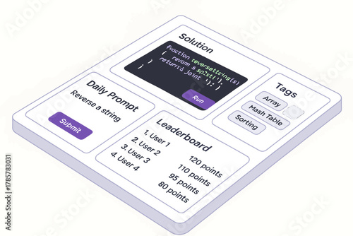 Coding challenge interface with daily prompt and leaderboard display