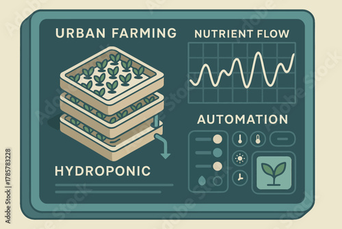 Urban hydroponic farming automation and nutrient flow diagram