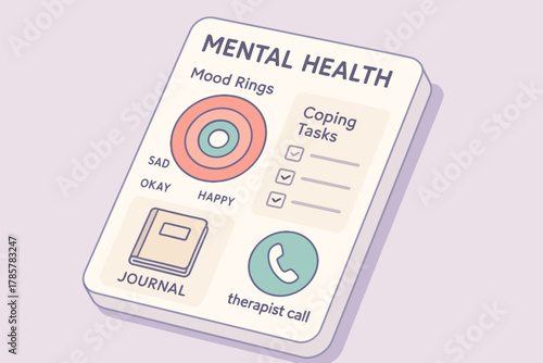 Mental health tracker interface with mood rings and coping tasks overview