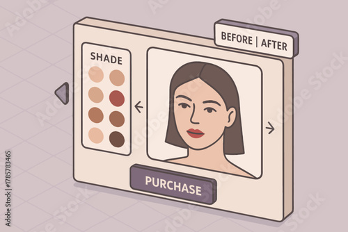 Interactive makeup shade selector interface with female portrait