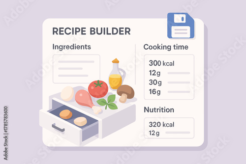 Interactive recipe builder with ingredients and nutrition information