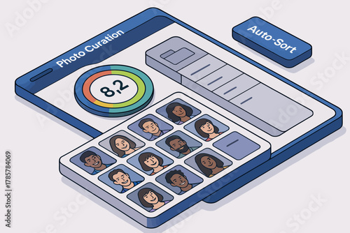 Digital image sorting interface with diverse avatar grid and auto-sort feature
