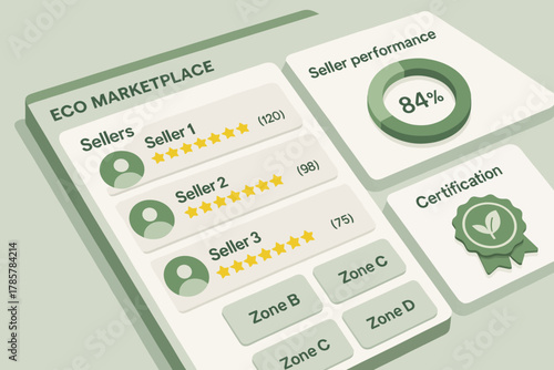 Eco marketplace dashboard with seller ratings and performance metrics