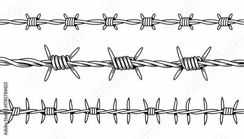 Thorn Vine Stem Doodle – Spiky Y2K Creepy Branch Border, Barbed Wire Tattoo Style Divider, Simple Plant Line Art Set for Graphic Design and Decorative Layout