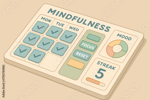 Mindfulness tracker with weekly goals and mood chart