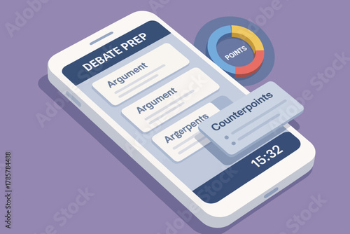 Debate prep app interface with argument and counterpoint features on smartphone