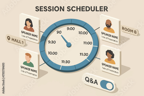 Conference session scheduler with speakers and time slots