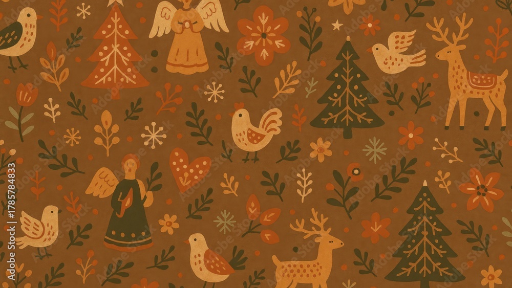 Naklejka premium Whimsical festive woodland desktop wallpaper