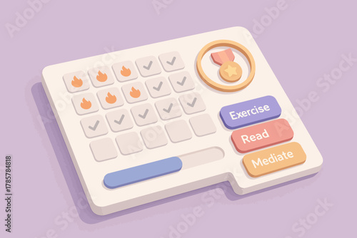 Illustrated task management board with checkmarks and reward system