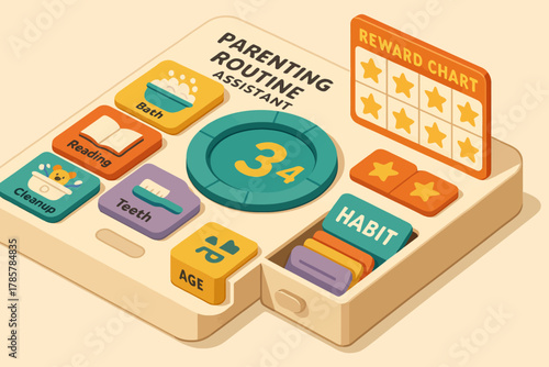 Parenting routine assistant with reward chart and habit tracker for child development