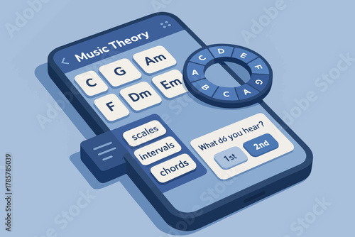 Music theory app interface with chords and intervals on smartphone screen
