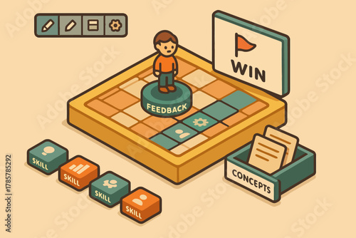 Isometric board game design with feedback and skill elements