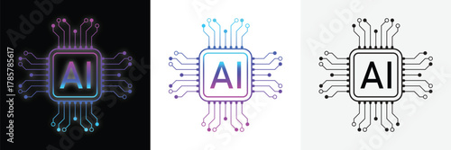 AI Microchip Vector Set with Futuristic Circuit Design Elements