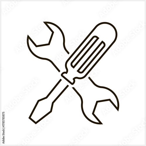 Outline screwdriver spanner icon Tools clipart Vector stock illustration
