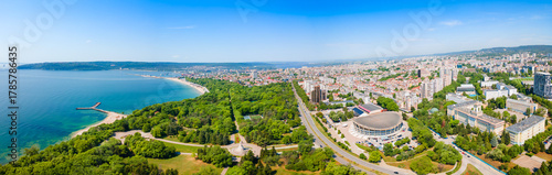 Varna city beach, seaside park aerial panoramic view, Bulgaria