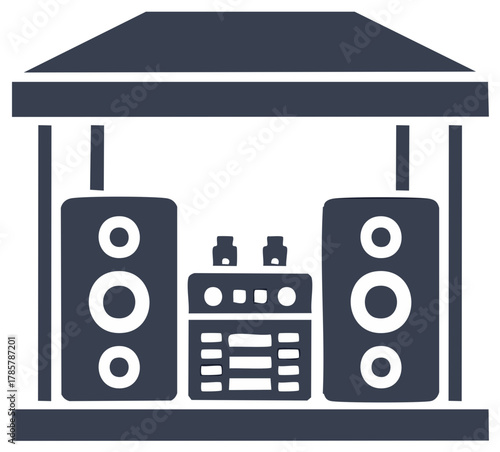 Stage Sound System Setup with Speakers and Audio Mixer