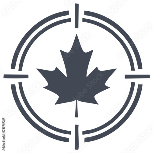 Tactical Canadian maple leaf emblem with target crosshairs. Vector logo concept.
