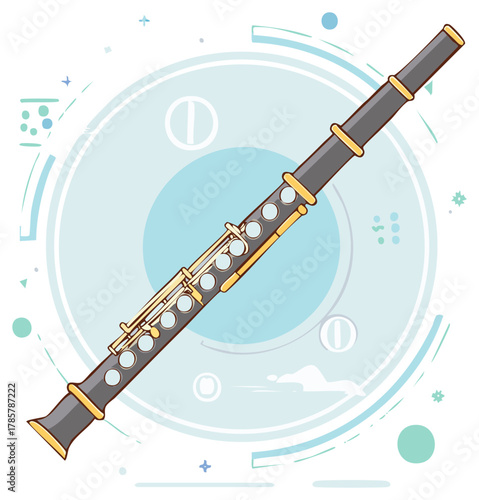 Elegant black clarinet with golden keys vector illustration for music and performance