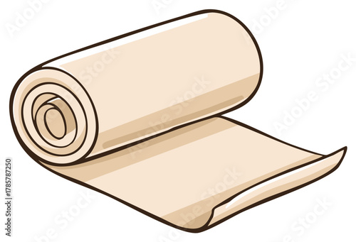 Simple cartoon illustration of an unrolling scroll of paper or bandage