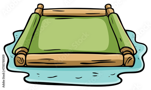 An empty Sushi Rolling Mat illustration resting on a pool of water for a creative culinary theme.