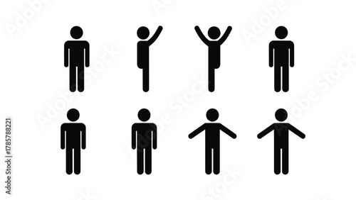 Man Icon Set in Various Poses. Male Figure Pictogram Collection. Simple vector illustration for public signs, restroom, and navigation.