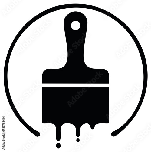 Paint Brush Icon with Dripping Paint in Circle Graphic, Painter Tool Symbol