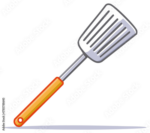 Slotted kitchen spatula with an orange handle cartoon vector illustration