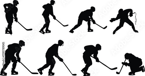 Dynamic hockey player silhouettes capturing action and power on the ice, perfect for sports and team branding.