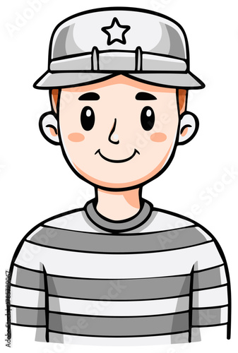 Cartoon illustration of a smiling man wearing a striped shirt and hat.