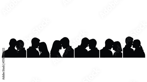 Silhouettes of Loving Couples in Intimate Poses - Set of Romantic Vector Illustrations Showing Affection and Relationship Dynamics