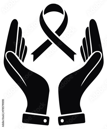 Symbol of Support Care and Remembrance with Black Ribbon and Hands